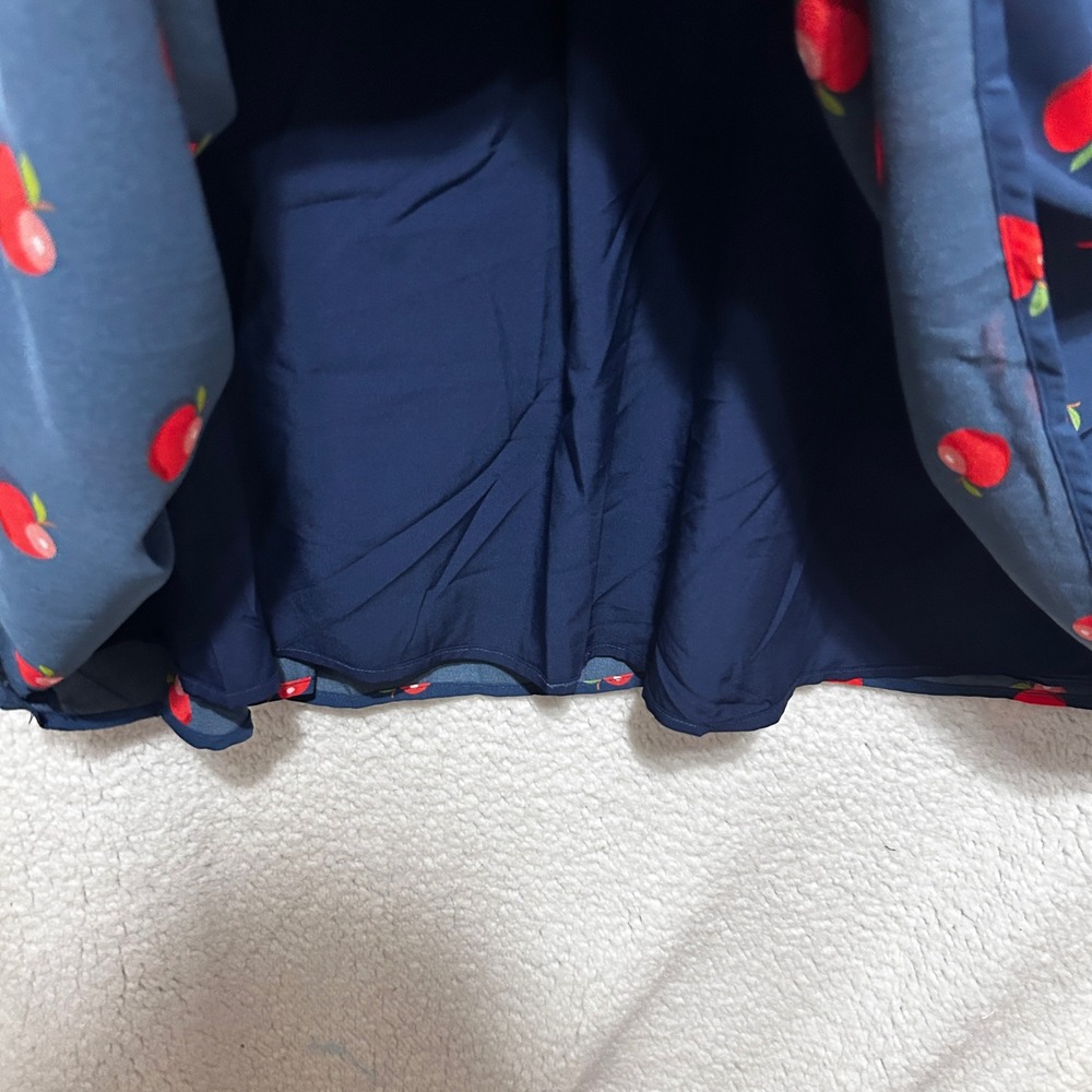 ModCloth Womens A-Line Skirt 3X Navy Blue Red Apple Print Pleated Retro Preppy - Picture 5 of 10